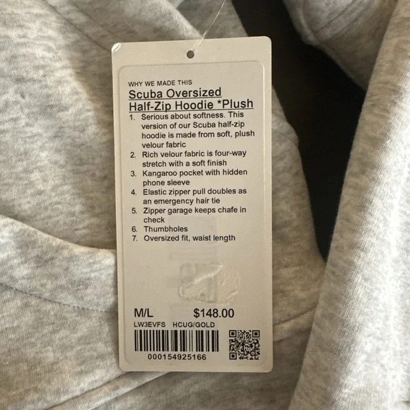 Lululemon Scuba Oversized Half-Zip Hoodie Plush Velour Heathered Grey / Gold M/L - Picture 4 of 7